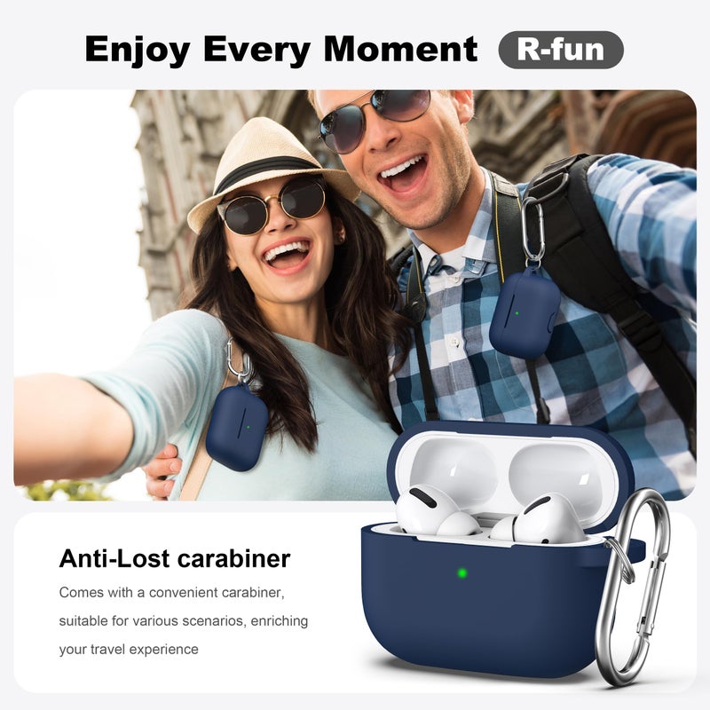 R-fun for AirPods Pro 2nd/1st Generation Case with Cleaner Kit,Soft Silicone Protective Case Cover for Apple AirPod Pro 2/1 for Women Men,AirPods Pro Case Accessories with Keychain,Midnight Blue - Image 2